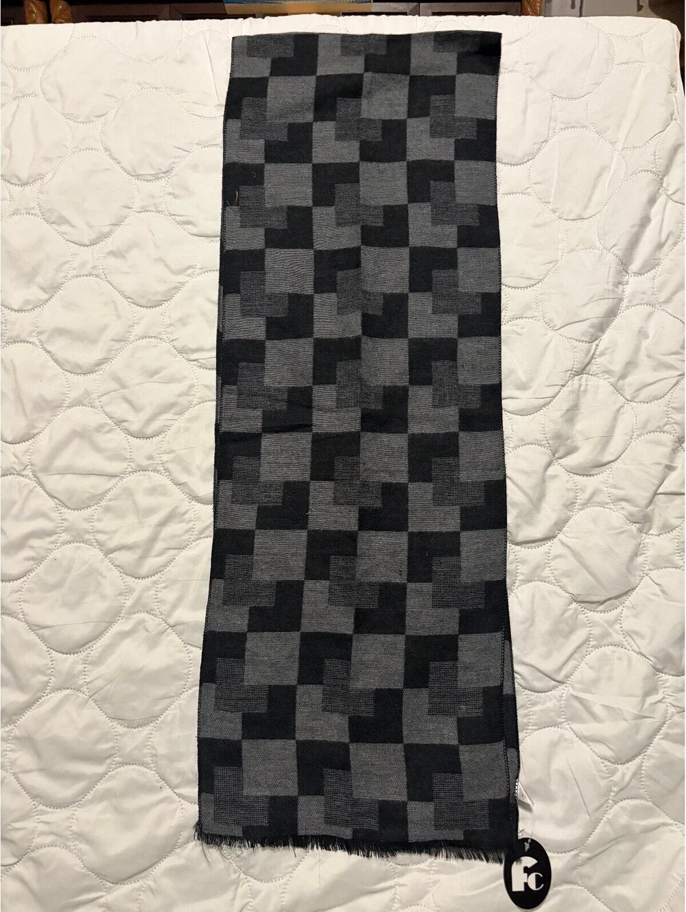 fc Gray and Black Checkered Scarf 78x13 Inches